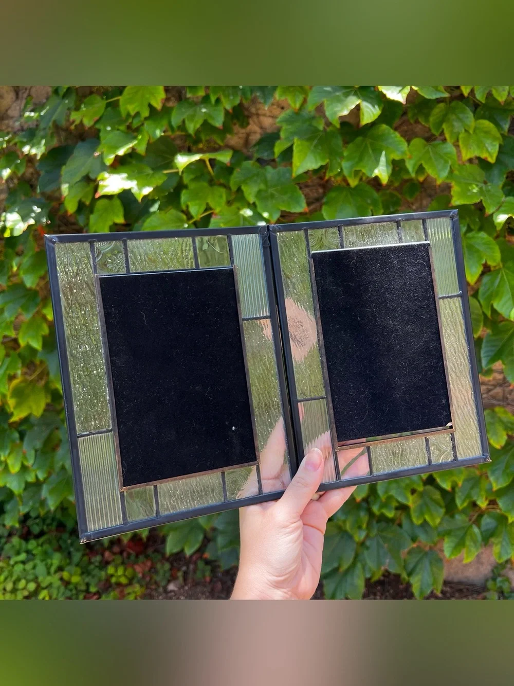 J. Devlin Beveled Crystal Stained Glass Art Double Picture Foldable Photo Frame